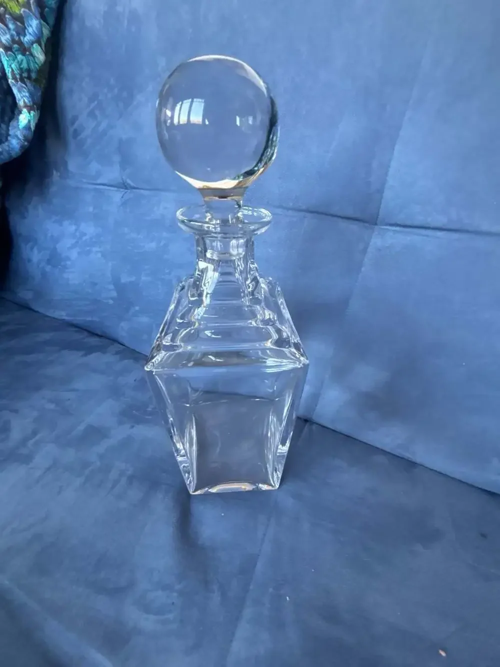 Vica 24% Lead Crystal Square Whiskey Decanter with Ball Stopper Made in Italy